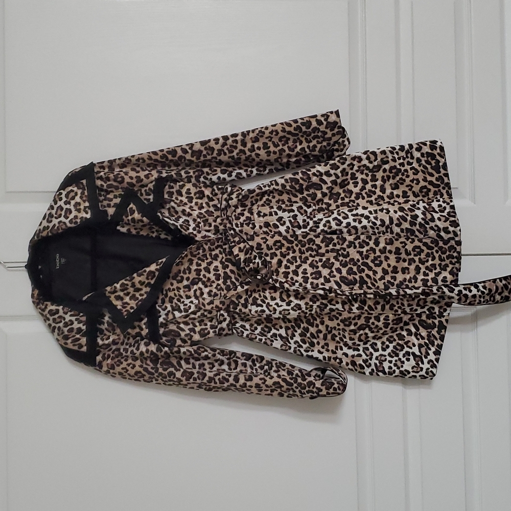 Bebe Leopard Print Belted Trench Coat